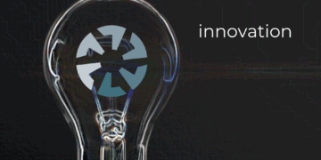 Lightbulb with Motus symbol inside it for innovation concept