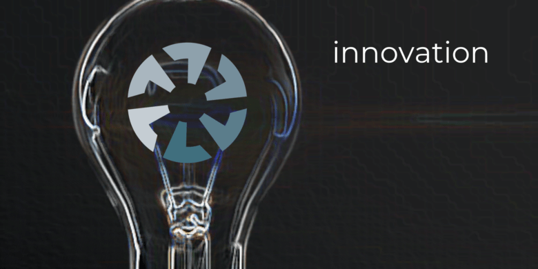 Lightbulb with Motus symbol inside it for innovation concept